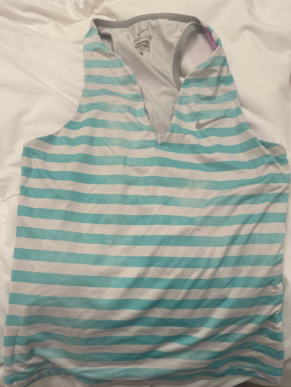 Nike Dri-FIT Striped Racerback Tank - Aqua & White